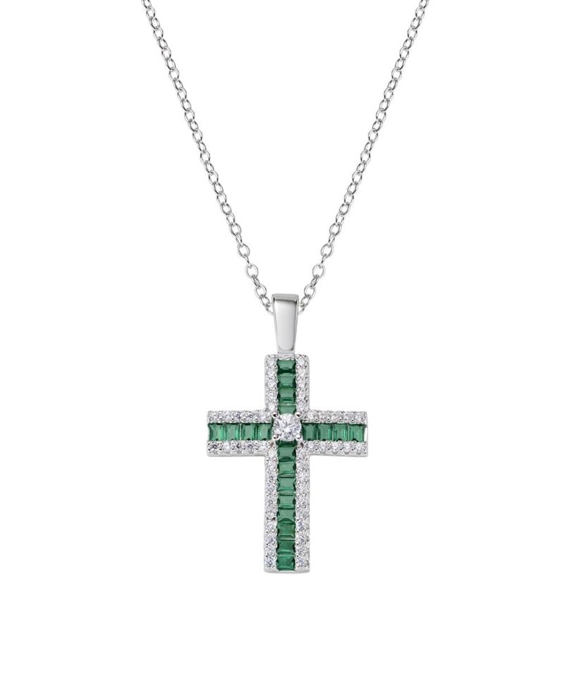 Collana Amen con Croce di Zirconi Verdi Baguette e Bianchi
