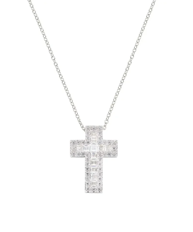 Collana Amen  Doppia Croce con Zirconi Bianchi