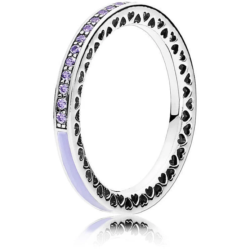 Anello Pandora cuori radiosi viola