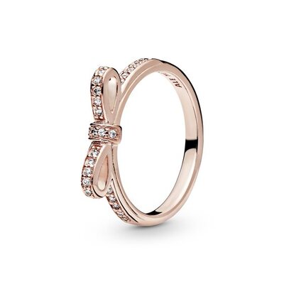 Anello Pandora rosè fiocco scintillante