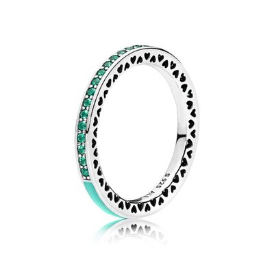 Anello Pandora cuori radiosi verde menta