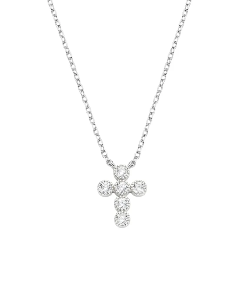 Collana Amen Croce con Zirconi Bianchi su Castone Tondo