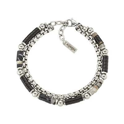 Bracciale Amen  in Acciaio con Agata Nera e Striata