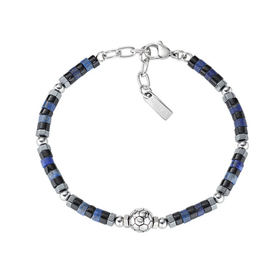 Bracciale Amen Tifoso Nero Azzurro in Acciaio con Pallone