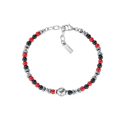 Bracciale Amen Tifoso Rosso Nero in Acciaio con Pallone