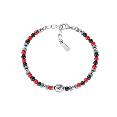 Bracciale Amen Tifoso Rosso Nero in Acciaio con Pallone