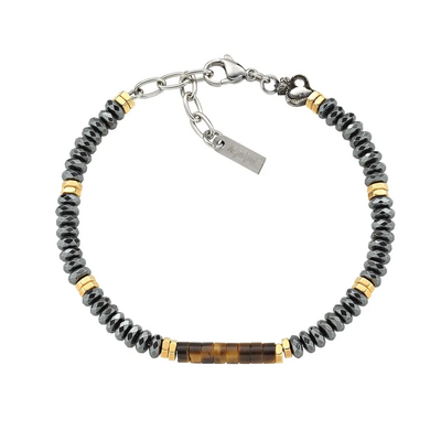 Bracciale Amen in Acciaio con Sacro Cuore e Occhio di Tigre