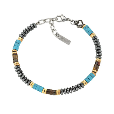 Bracciale Amen in Acciaio con Sacro Cuore e Turchese