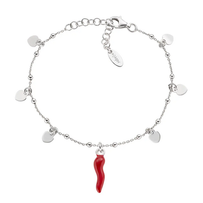 Bracciale Amen Cornetto e Cuore Rodio