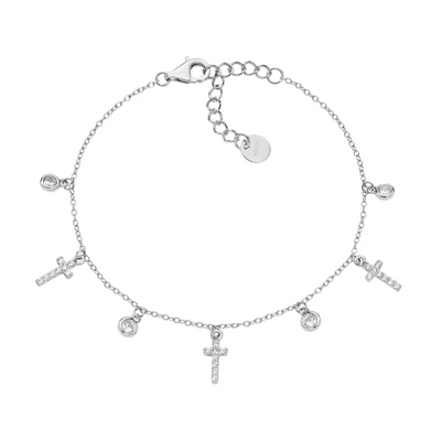Bracciale Amen Multicharm Croci e Zirconi Bianchi