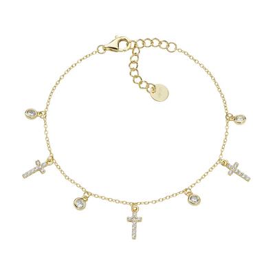 Bracciale Amen Multicharm Dorato Croci e Zirconi Bianchi