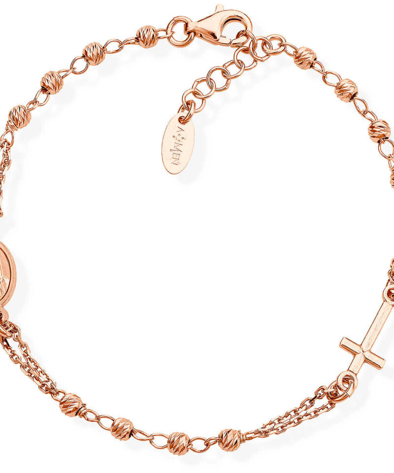 Bracciale Amen Rosario Argento Rosè Diamantato
