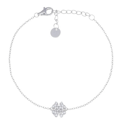 Bracciale Amen a Catena con Charm Quadrifoglio e Zirconi Bianchi