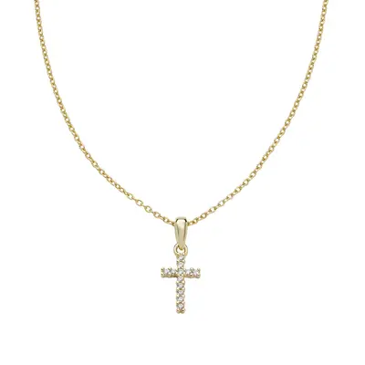 Collana Amen Croce Pendente Dorata con Zirconi Bianchi