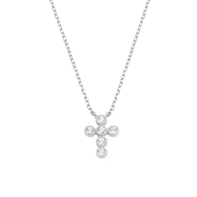Collana Amen Croce con Zirconi Bianchi su Castone Tondo