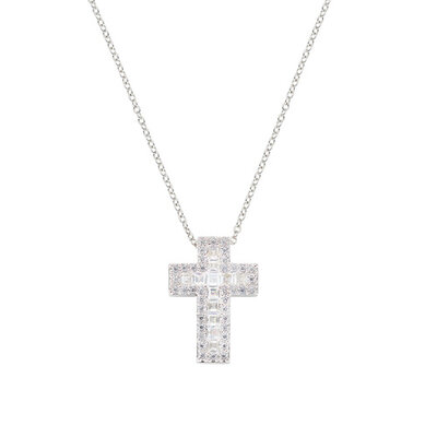 Collana Amen  Doppia Croce con Zirconi Bianchi