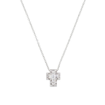 Collana Amen mini Doppia Croce con Zirconi Bianchi