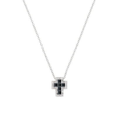 Collana Amen mini Doppia Croce con Zirconi Bianchi e Neri