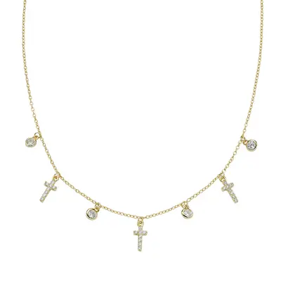 Collana Amen Multicharm Dorata Croci e Zirconi Bianchi