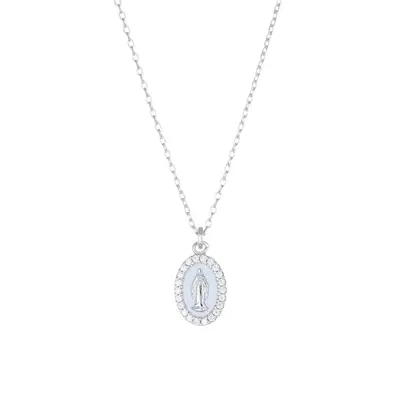 Collana Amen  mini Medaglia Miracolosa Rodiata smaltata Bianco Perla