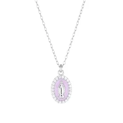 Collana Amen Rodiata mini Medaglia Miracolosa smaltata Rosa Perla