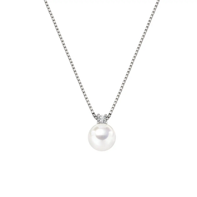 Collana Amen  in Argento con Perla 8 mm e Zircone Bianco