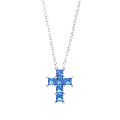Collana Amen Croce di Zirconi Blu