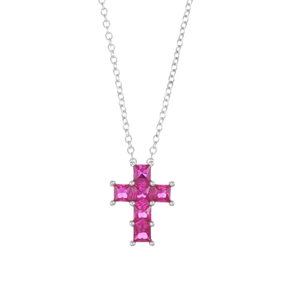 Collana Amen Croce di Zirconi Rubino