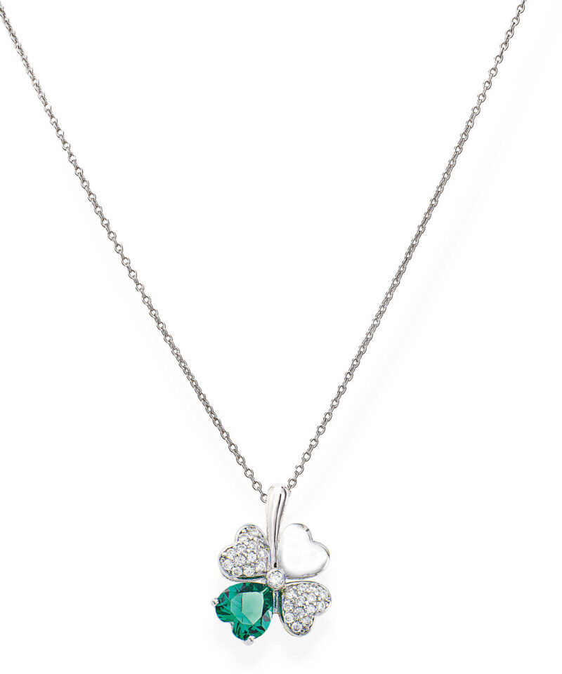 Collana Amen Quadricuore Rodio e Zirconi Bianchi e Verdi