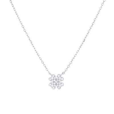 Collana Amen Quadrifoglio Pavé con Zirconi Bianchi