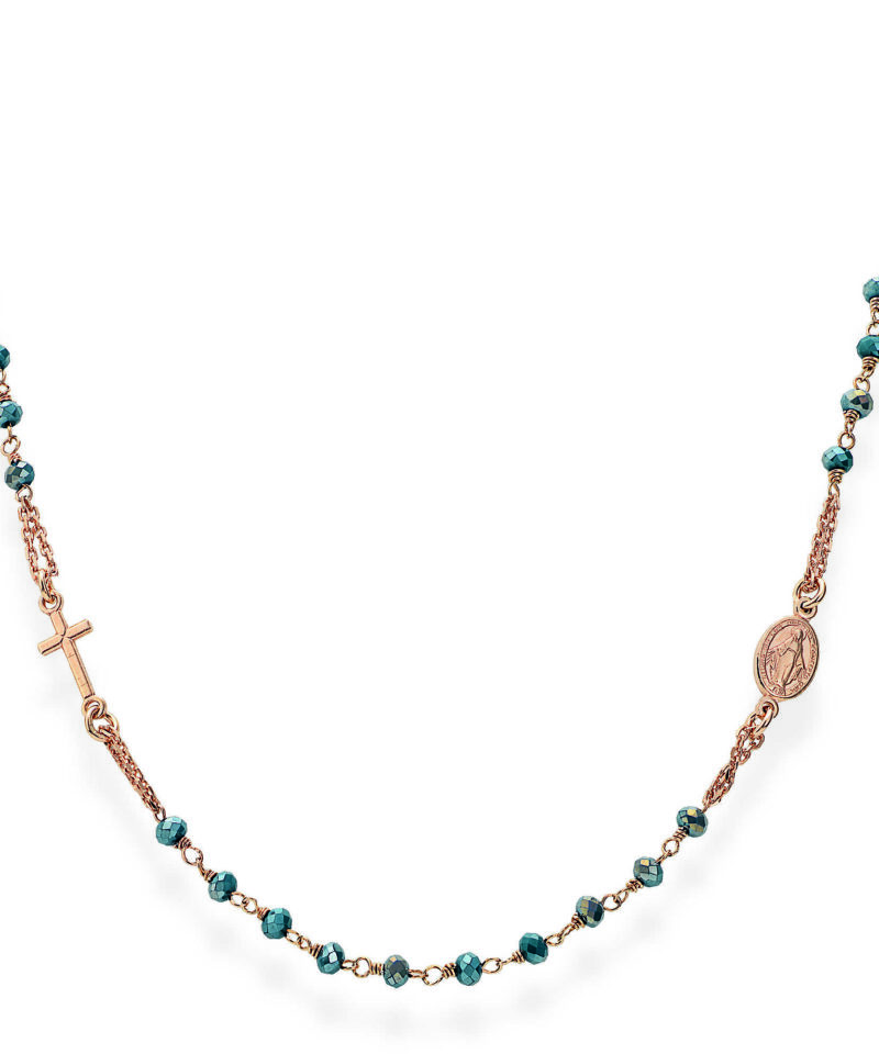 Collana Amen Rosario girocollo Cristalli Petrolio
