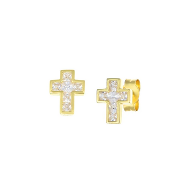 Orecchini Amen in argento dorato con croce