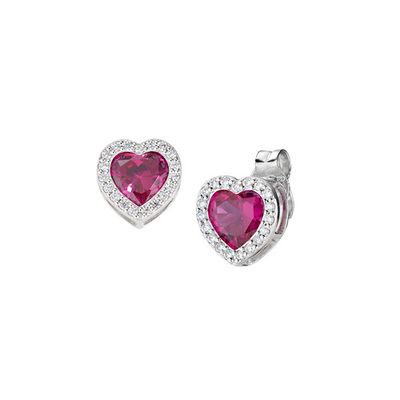 Orecchini Amen con cuore di zircone color rubino
