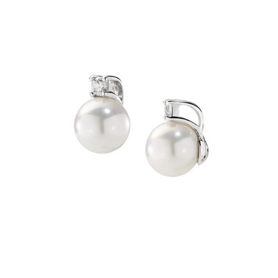 Orecchini in Argento con Perla 8 mm e Zircone Bianco