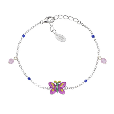 Bracciale Amen Junior con Farfalla Rosa in Argento e Smalto