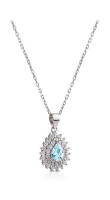 Collana Kulto925 con pendente goccia color acquamarina