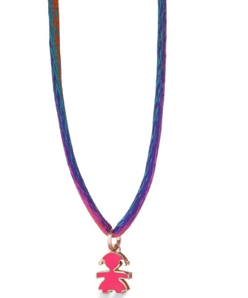 Ciondolo Le Bebè I Classici con sagoma bimba in oro rosa e smalto fuxia