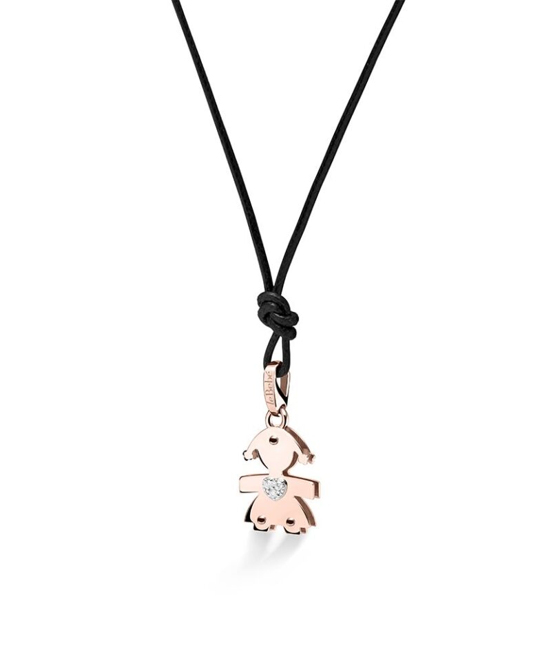 Ciondolo Le Bebè con bimba in oro rosa e pavè di diamanti