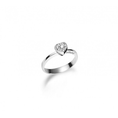 Anello Le Bebè in oro bianco e diamanti con cuore e bimbo in oro rosa