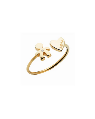 Anello Le Bebè Les Petits con sagoma bimbo e cuore  in oro giallo e diamante