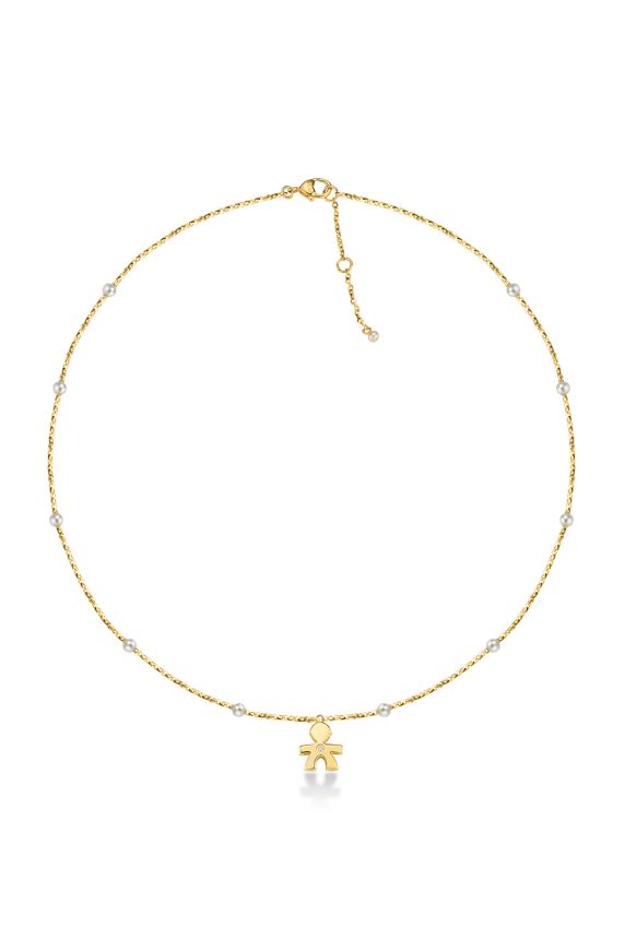Collana Le Bebè con perle, sagoma bimbo in oro giallo e diamante