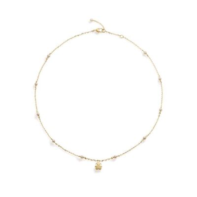 Collana Le Bebè con perle, sagoma bimba in oro giallo e diamante