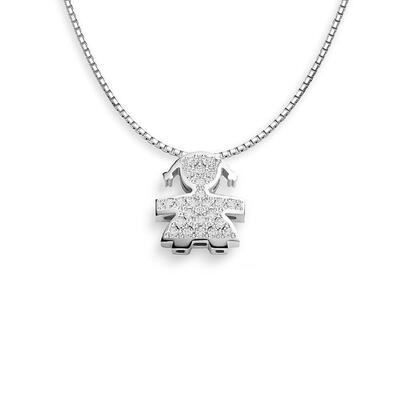 Collana Le Bebè con sagoma bimba in oro bianco e pavè di diamanti