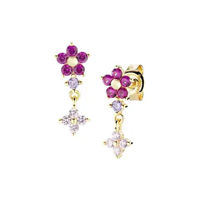 Orecchini Amen  Pendenti Primula Fucsia Dorati in Argento