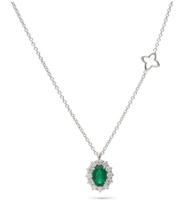 Collana Recarlo in oro 18kt con pendente di diamanti e smeraldo