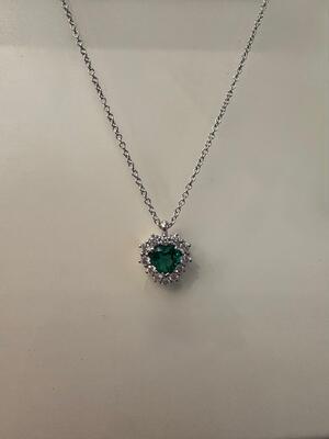 Collana Recarlo in oro 18kt con pendente cuore di diamanti e smeraldo