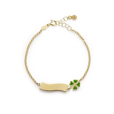 Bracciale Le Bebè Fortuna con quadrifoglio e targhetta in oro giallo