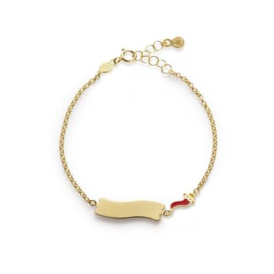 Bracciale "Fortuna" in oro giallo 9kt con cornetto e targhetta in oro giallo