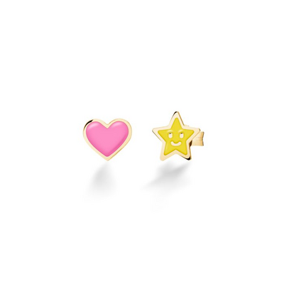 Orecchini Le Bebè Fortuna con cuore e stella in oro giallo