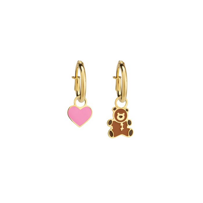 Orecchini Le Bebè a cerchietto "Toys"  con cuore e orsetto
